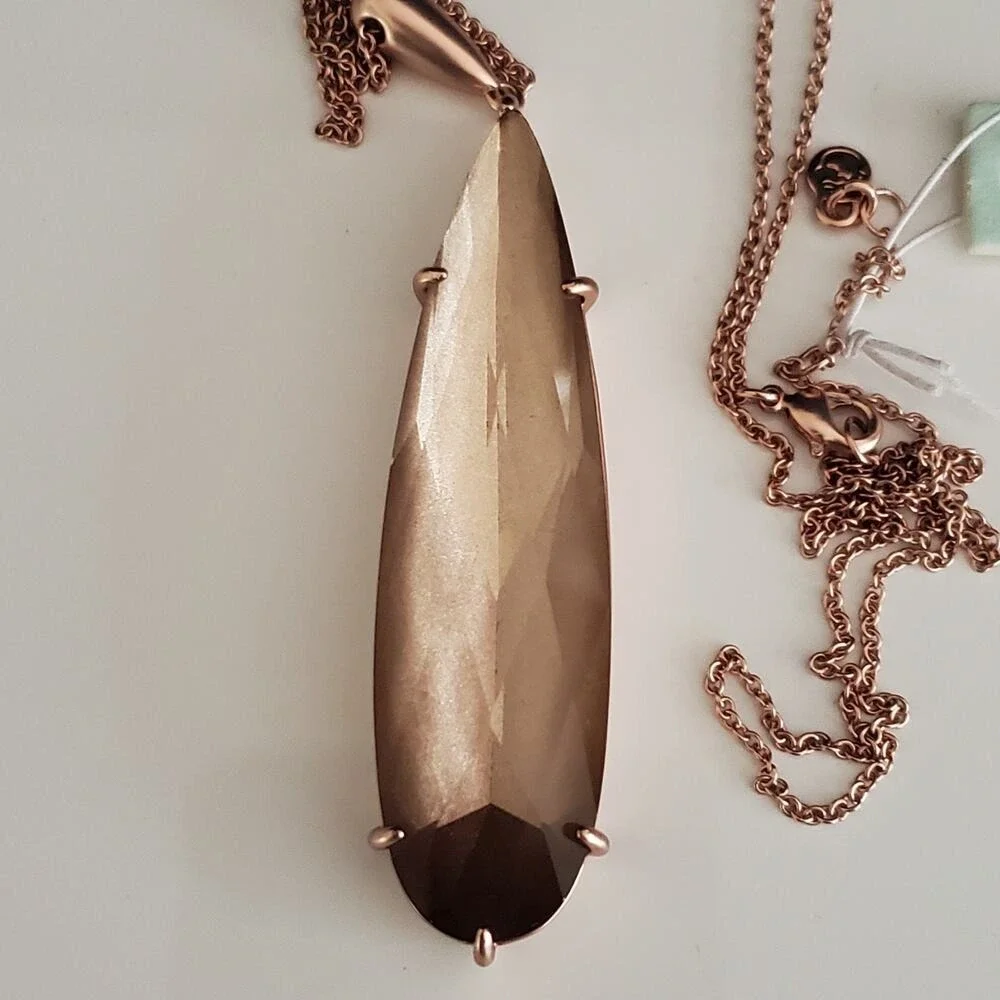 Spartina 449‎ Mermaid Glass Rose Gold Champagne Faceted Teardrop Pendant Long